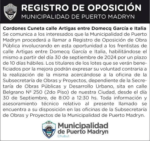 REGISTRO DE OPOSICIÓN – Cordones cuneta Artigas entre Domecq García e Italia