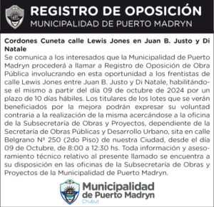 REGISTRO DE OPOSICIÓN – Cordones cuneta Lewis Jones en Juan B. Justo y Di Natale