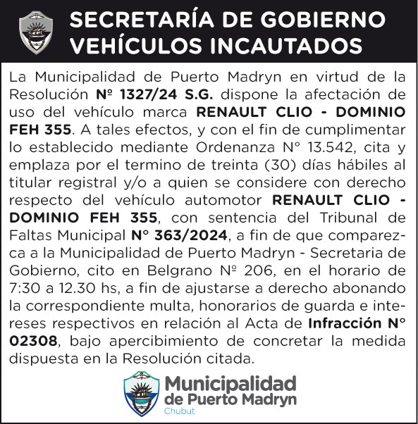 SECRETARÍA DE GOBIERNO – VEHÍCULOS INCAUTADOS