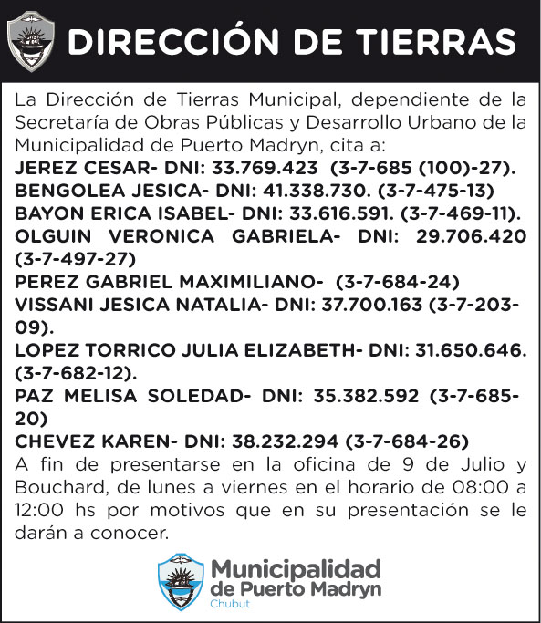 CITACIÓN DE LA DIRECCIÓN DE TIERRAS