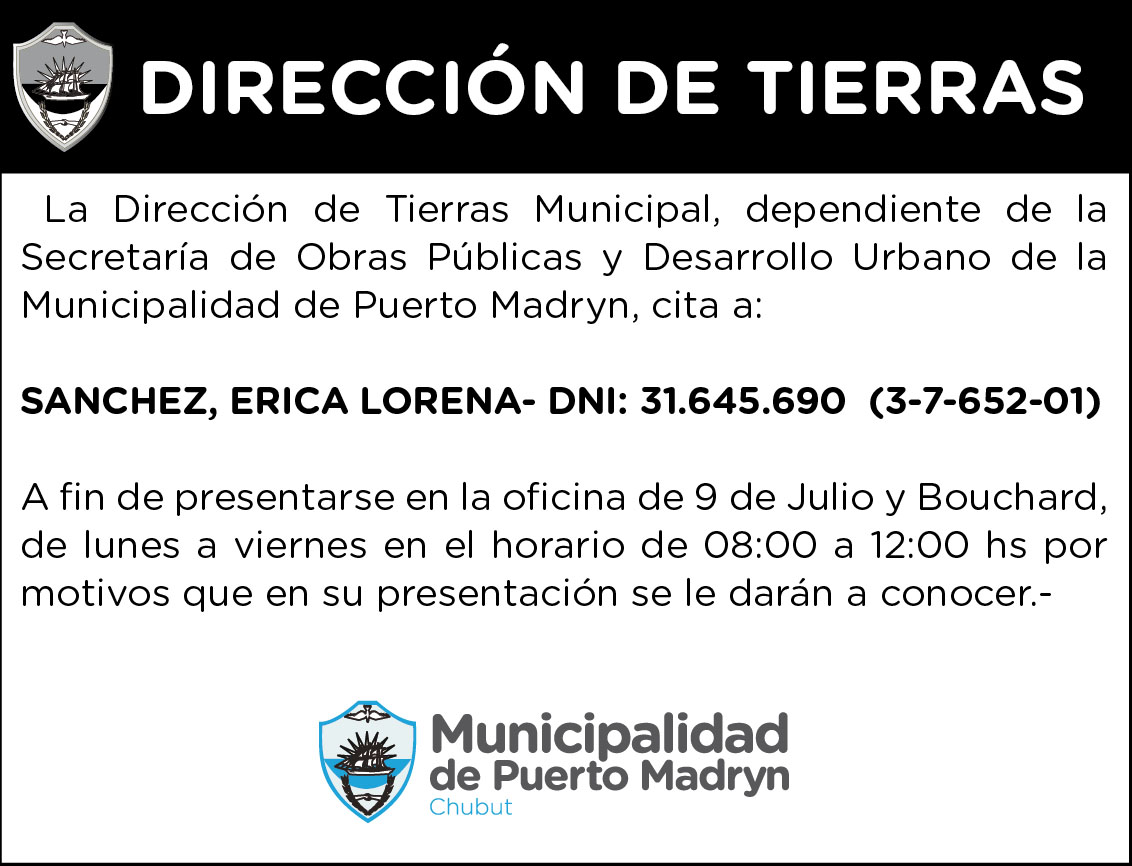DIRECCIÓN DE TIERRAS – CITACIÓN