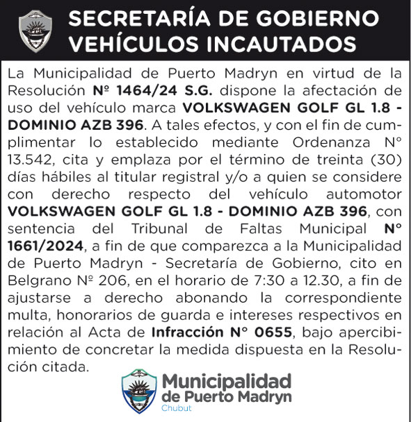 SECRETARÍA DE GOBIERNO – VEHÍCULOS INCAUTADOS
