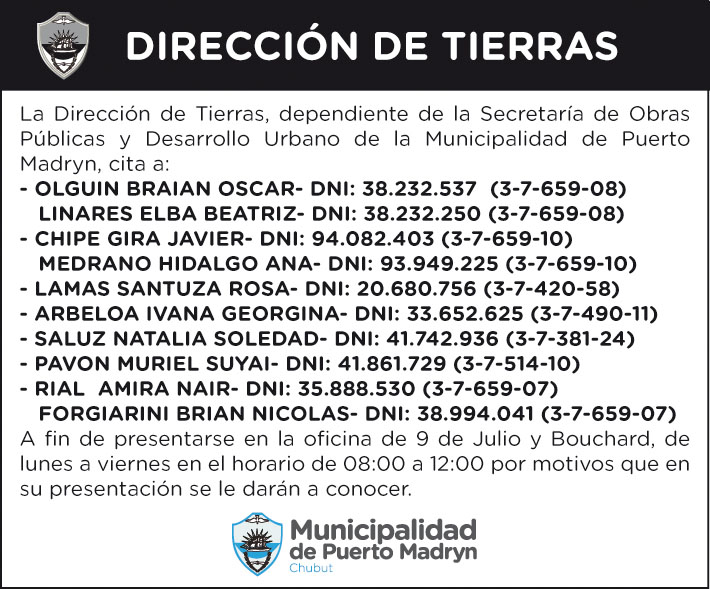 DIRECCIÓN DE TIERRAS – CITACIÓN