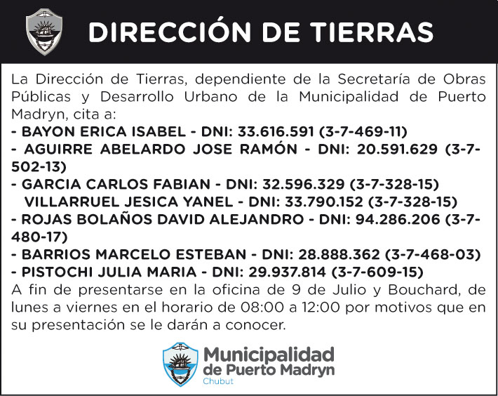 DIRECCIÓN DE TIERRAS – CITACIÓN