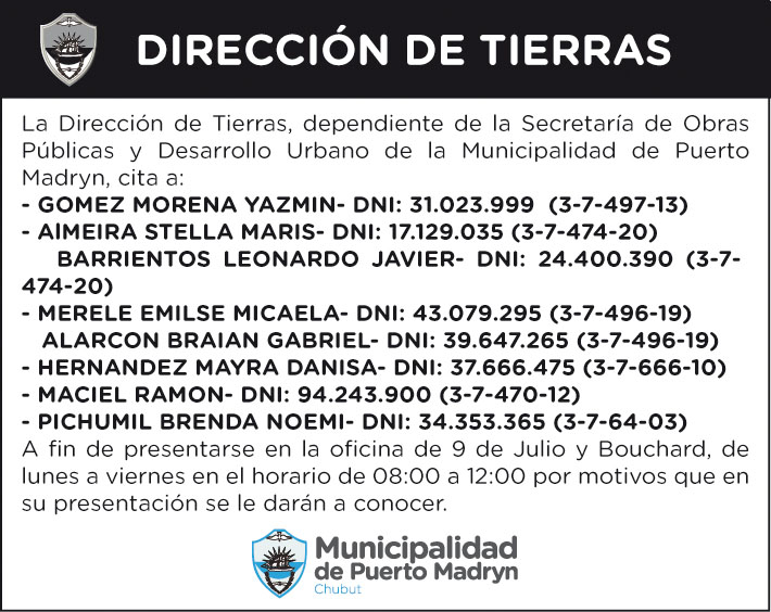 DIRECCIÓN DE TIERRAS – CITACIÓN