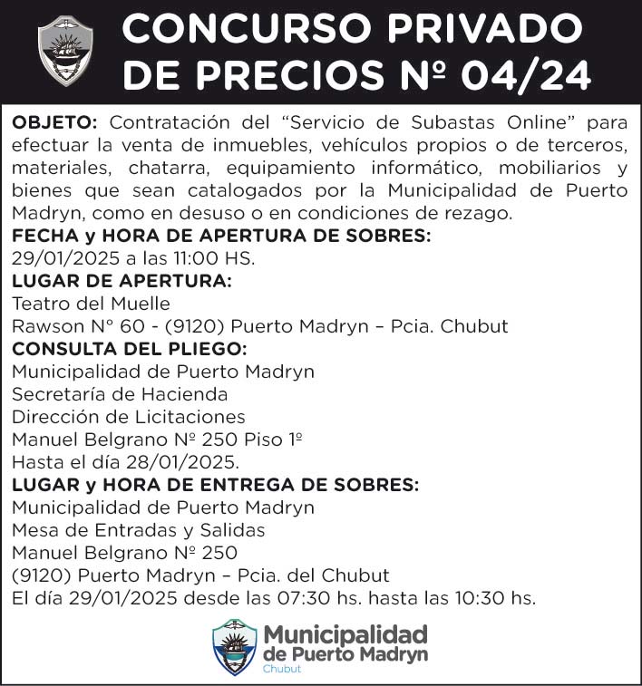 CONCURSO PRIVADO DE PRECIOS Nº 04/24 – SERVICIOS DE SUBASTAS ONLINE
