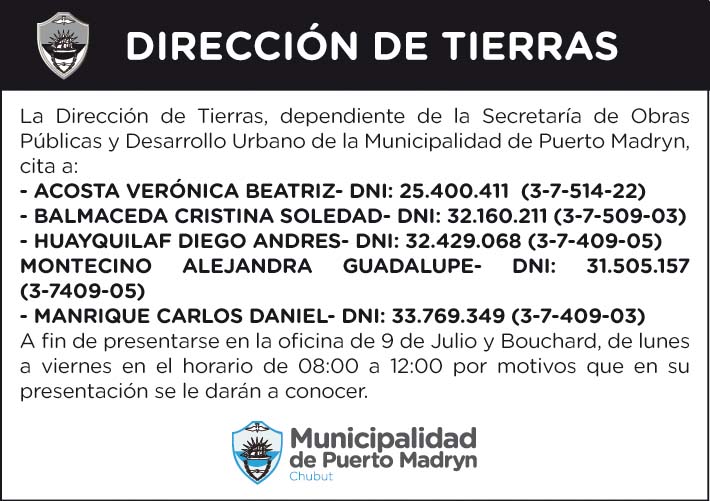 DIRECCIÓN DE TIERRAS – CITACIÓN