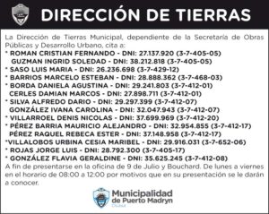 DIRECCIÓN DE TIERRAS – CITACIÓN