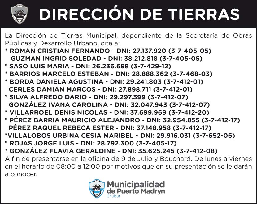 DIRECCIÓN DE TIERRAS – CITACIÓN