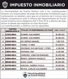 IMPUESTO INMOBILIARIO: CITAN A CONTRIBUYENTES