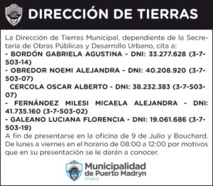DIRECCIÓN DE TIERRAS – CITACIÓN
