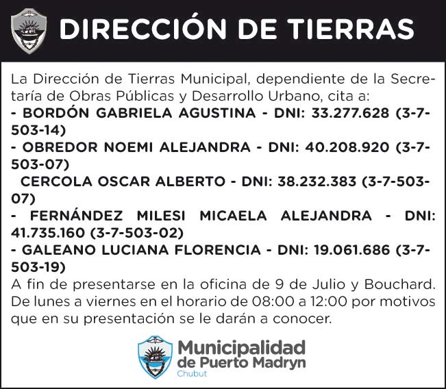 DIRECCIÓN DE TIERRAS – CITACIÓN