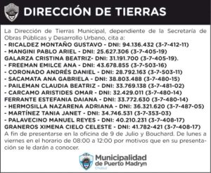 DIRECCIÓN DE TIERRAS – CITACIÓN