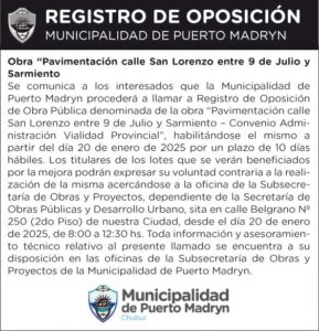 PAVIMENTACIÓN CALLE SAN LORENZO ENTRE 9 DE JULIO Y SARMIENTO