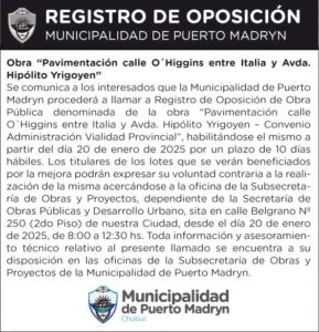 PAVIMENTACIÓN CALLE O´HIGGINS ENTRE ITALIA Y AVDA. HIPÓLITO YRIGOYEN