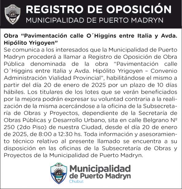 PAVIMENTACIÓN CALLE O´HIGGINS ENTRE ITALIA Y AVDA. HIPÓLITO YRIGOYEN