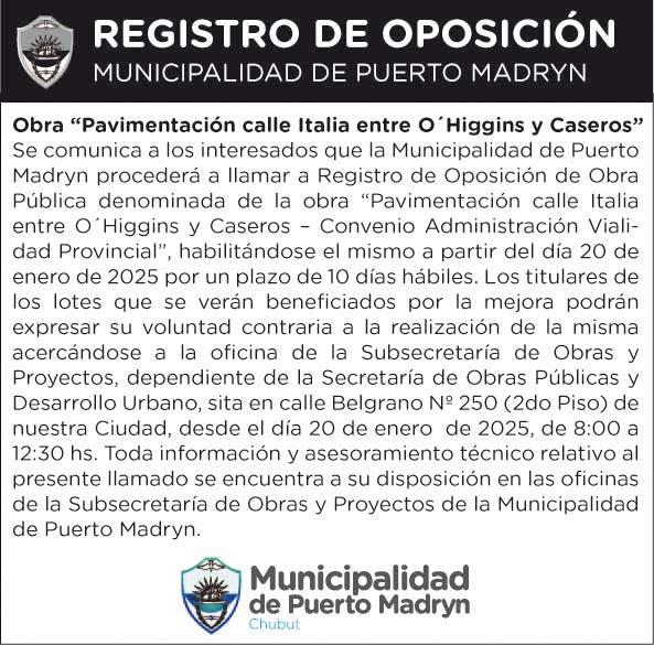 PAVIMENTACIÓN CALLE ITALIA ENTRE O´HIGGINS Y CASEROS