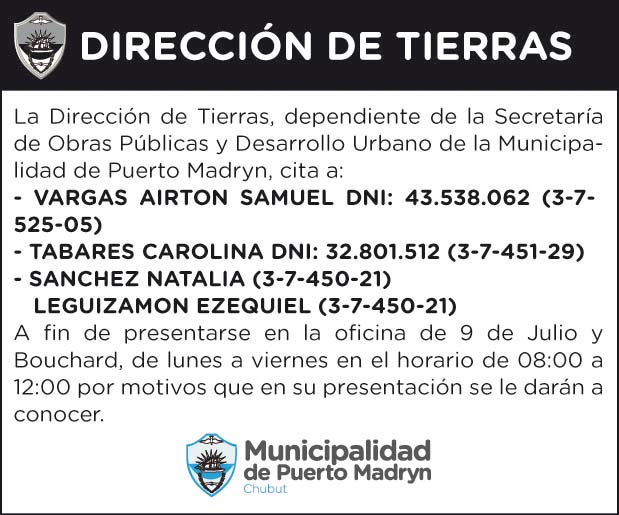 DIRECCIÓN DE TIERRAS – CITACIÓN