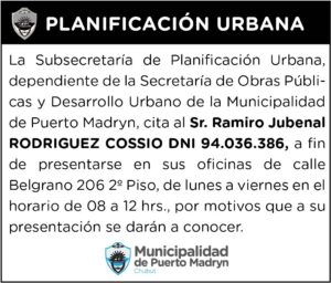 CITACIÓN DE LA SUBSECRETARÍA DE PLANIFICACIÓN URBANA