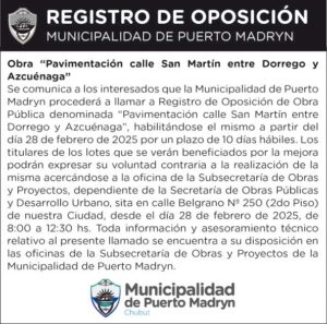 REGISTRO DE OPOSICIÓN – PAVIMENTACIÓN CALLE SAN MARTÍN ENTRE DORREGO Y AZCUÉNAGA