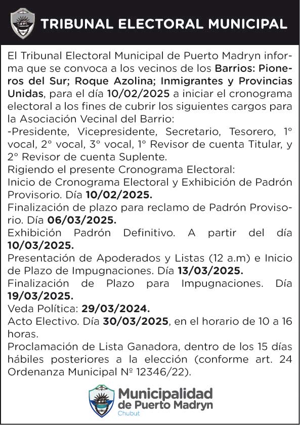 CONVOCATORIA DEL TRIBUNAL ELECTORAL MUNICIPAL