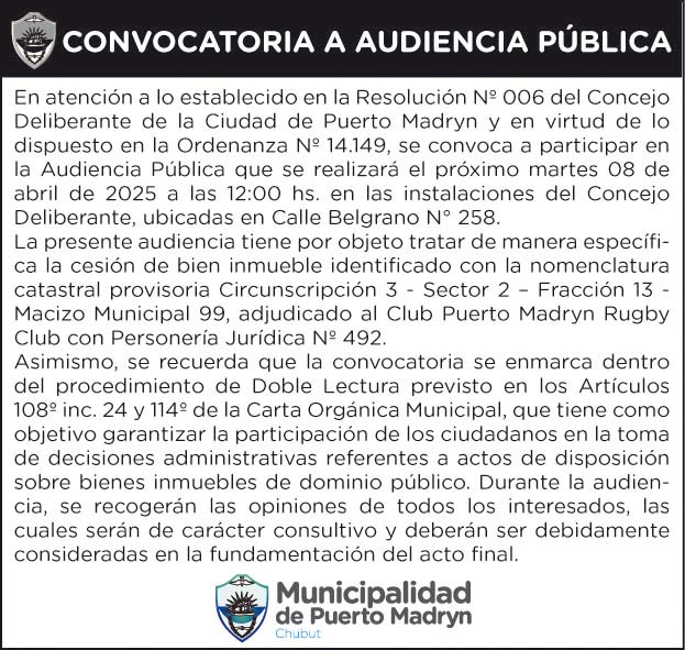 CONVOCATORIA A AUDIENCIA PÚBLICA