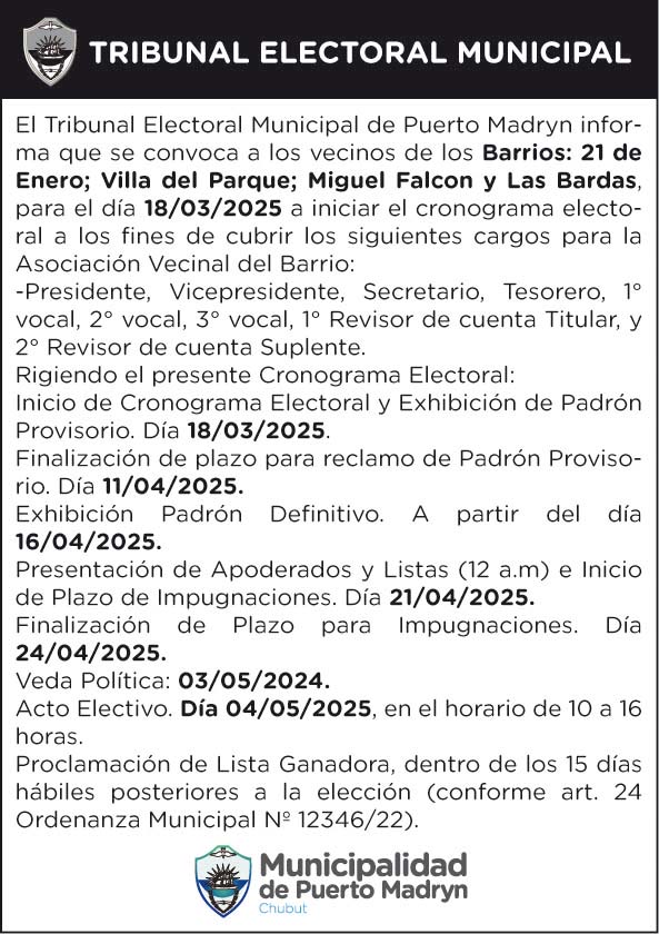 CONVOCATORIA DEL TRIBUNAL ELECTORAL MUNICIPAL