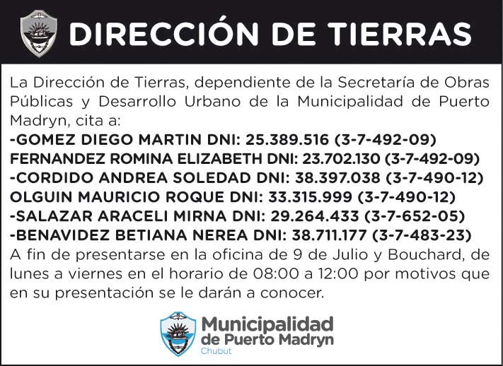 DIRECCIÓN DE TIERRAS – CITACIÓN