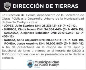 DIRECCIÓN DE TIERRAS – CITACIÓN