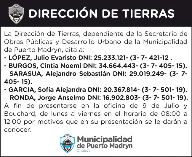 DIRECCIÓN DE TIERRAS – CITACIÓN