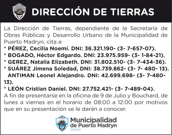 CITACIÓN DE LA DIRECCIÓN DE TIERRAS