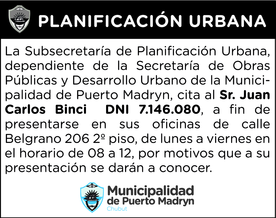 CITACIÓN DE LA SUBSECRETARÍA DE PLANIFICACIÓN URBANA
