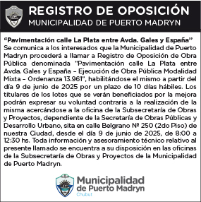 REGISTRO DE OPOSICIÓN – PAVIMENTACIÓN CALLE LA PLATA ENTRE AVENIDA GALES Y ESPAÑA