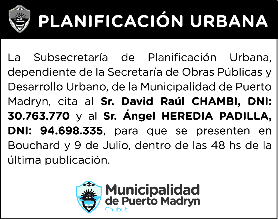 CITACIÓN DE LA SUBSECRETARÍA DE PLANIFICACIÓN URBANA