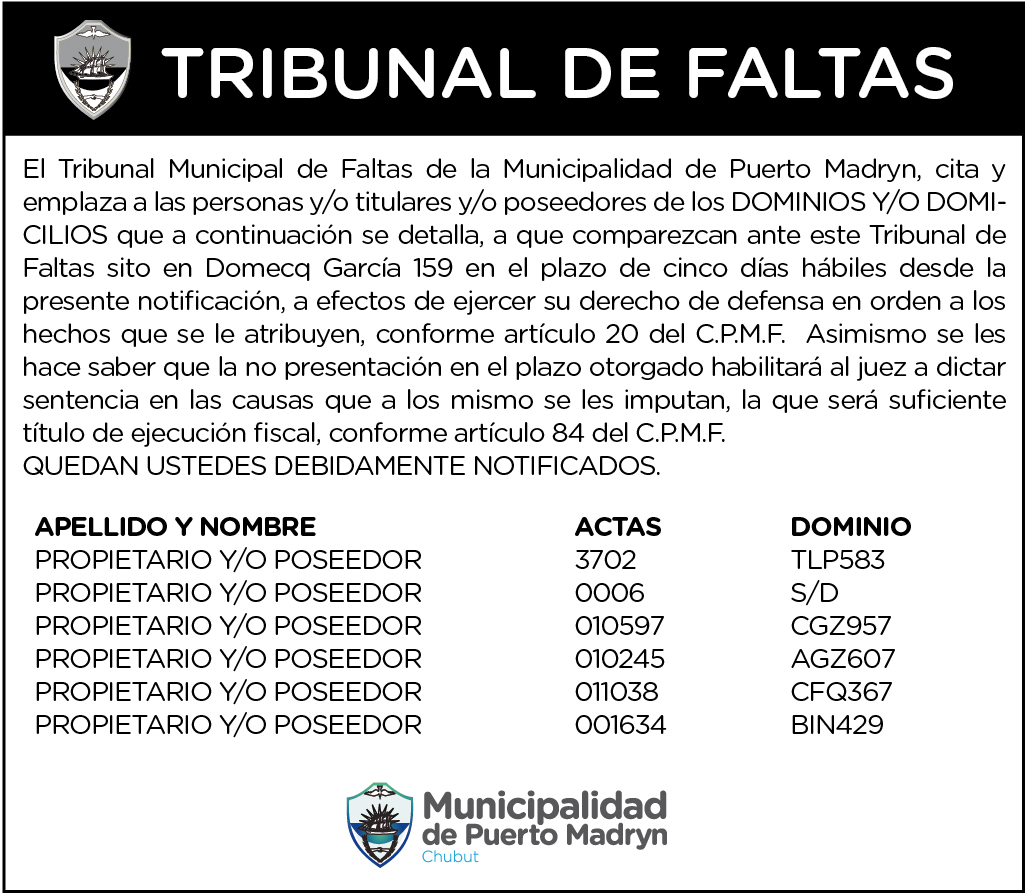 CITACIÓN DEL TRIBUNAL DE FALTAS