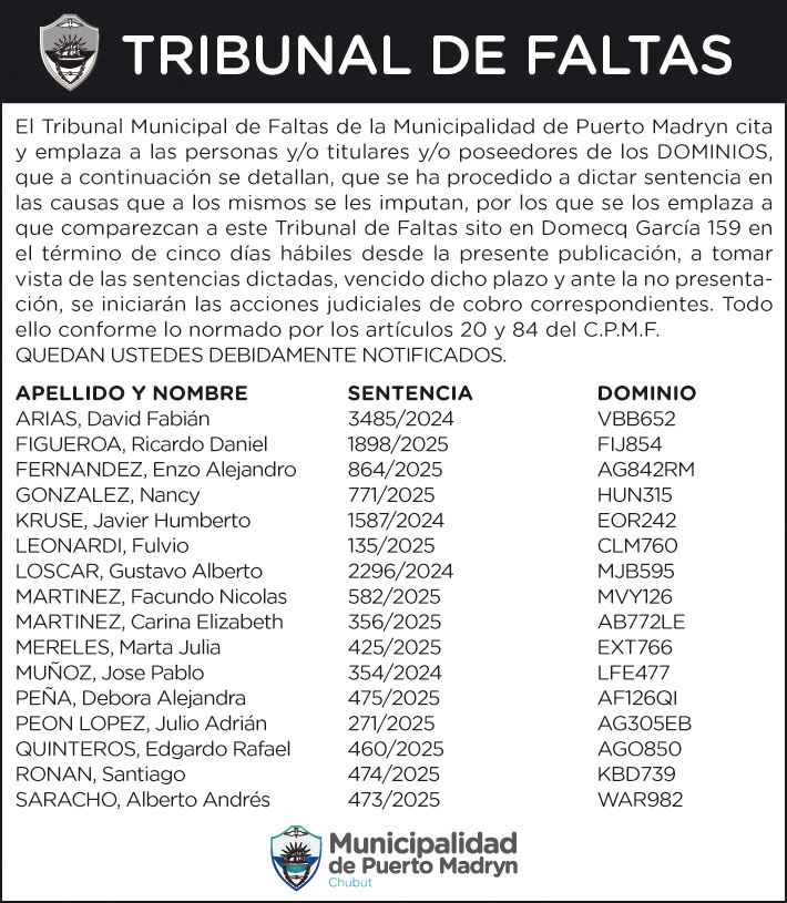 CITACIÓN DEL TRIBUNAL DE FALTAS