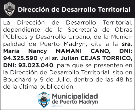 CITACIÓN DE LA DIRECCIÓN DE DESARROLLO TERRITORIAL