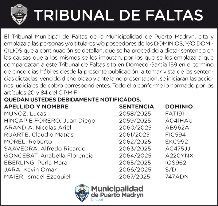 CITACIÓN DEL TRIBUNAL DE FALTAS