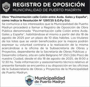 REGISTRO DE OPOSICIÓN – PAVIMENTACIÓN CALLE COLÓN ENTRE AV. GALES Y ESPAÑA