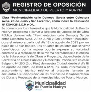 REGISTRO DE OPOSICIÓN – PAVIMENTACIÓN CALLE DOMECQ GARCÍA ENTRE COLECTORA AVDA. 20 DE JUNIO Y SAN LORENZO