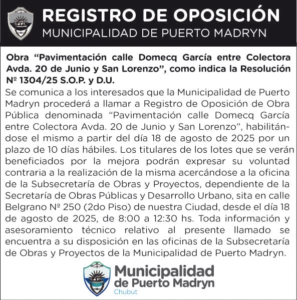 REGISTRO DE OPOSICIÓN – PAVIMENTACIÓN CALLE DOMECQ GARCÍA ENTRE COLECTORA AVDA. 20 DE JUNIO Y SAN LORENZO