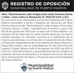 REGISTRO DE OPOSICIÓN – PAVIMENTACIÓN CALLE ARTIGAS ENTRE CALLES DOMECQ GARCÍA E ITALIA