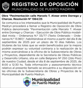 REGISTRO DE OPOSICIÓN – PAVIMENTACIÓN CALLE MARCELO T. ALVEAR ENTRE DORREGO Y CHARCAS