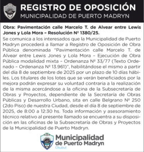 REGISTRO DE OPOSICIÓN – PAVIMENTACIÓN CALLE MARCELO T. DE ALVEAR ENTRE LEWIS JONES Y LOLA MORA