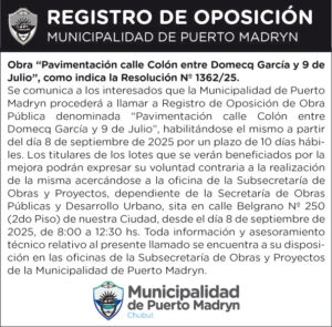 REGISTRO DE OPOSICIÓN – PAVIMENTACIÓN CALLE COLÓN ENTRE DOMECQ GARCÍA Y 9 DE JULIO