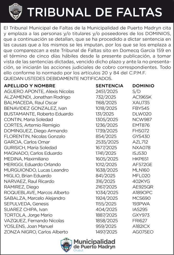 CITACIÓN DEL TRIBUNAL DE FALTAS