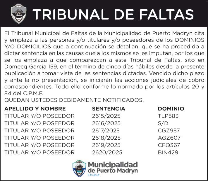 CITACIÓN DEL TRIBUNAL DE FALTAS