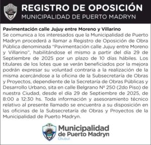 REGISTRO DE OPOSICIÓN – PAVIMENTACIÓN CALLE JUJUY ENTRE MORENO Y VILLARINO