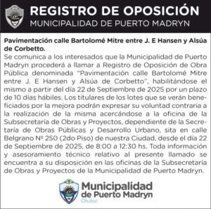 REGISTRO DE OPOSICIÓN: PAVIMENTACIÓN CALLE BARTOLOMÉ MITRE ENTRE J. E HANSEN Y ALSÚA DE CORBETTO.