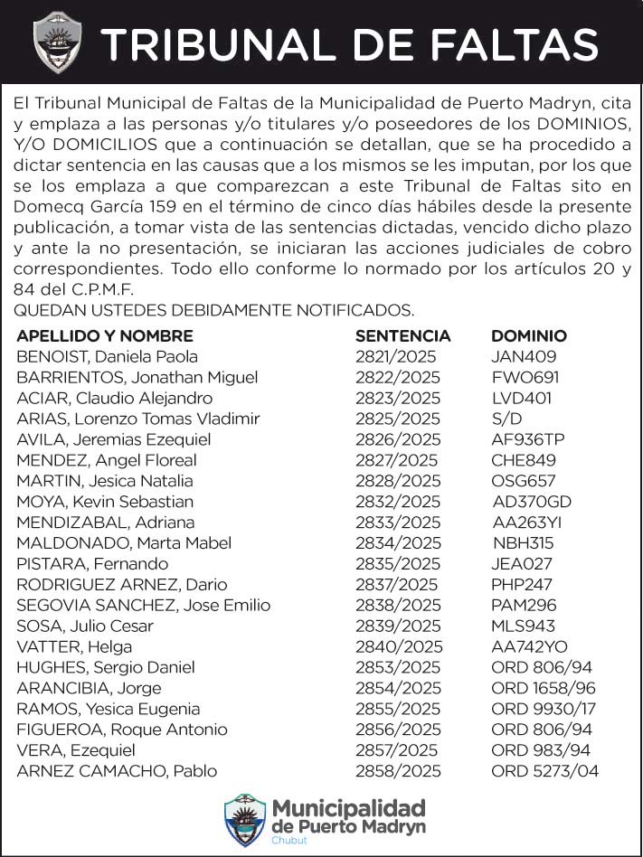 CITACIÓN DEL TRIBUNAL DE FALTAS